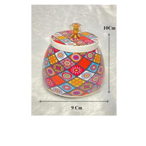 Image of Hammered Metal bowl with crystal Lid | Pichwai Jars | Return Gift | House Warming | Pooja | Wedding | Baby Shower | Birthday (Multi Color - Non Airtight Jar (Pack of 8))