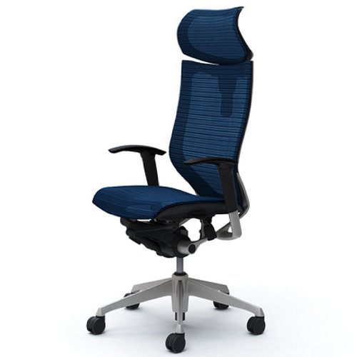 オカムラ オフィスチェア バロン 可動ヘッドレスト 可動肘 座メッシュ ミディアムブルー CP81CR-FEH4