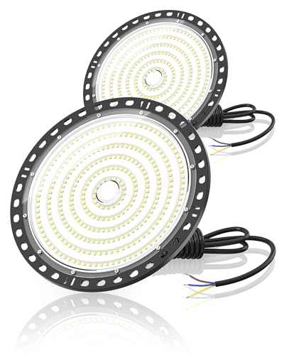 HAPYLUMI Faretto LED UFO 200W, 2 Pezzi 20000LM Lampada LED Industriale 6500K Bianco Freddo LED High Bay IP65 Impermeabile Industriale Lampada Officina per Garage Capannoni Fabbrica Piazza