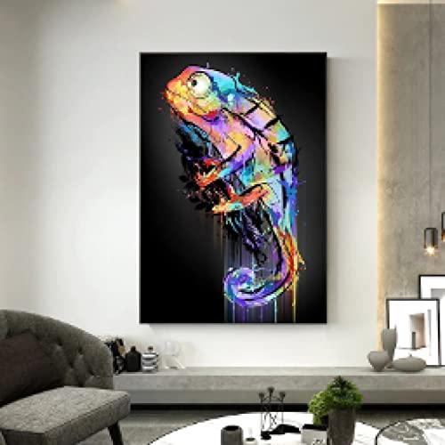 Toile caméléon abstrait aquarelle moderne 50x70 cm sans cadre pour déco