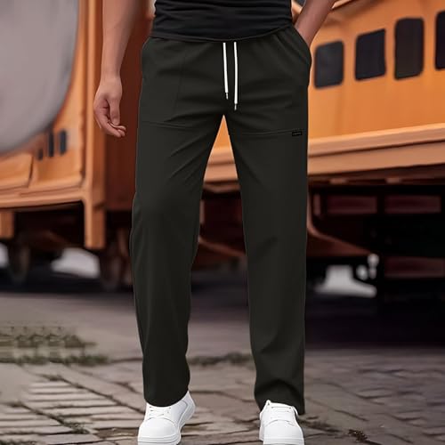 DuDubaby Track Cargo for Men Drawsting Casual Elastic Stretch Waist Durable Multipant Jogger Relaxed Fit Mens Lounge Pants4