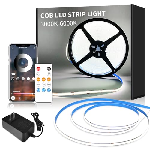 Yeewhale COB LED Strip Lights 8m,6000K DC 24V Dimmable Weiß Flexible LED Rope Lights for Bedroom,with Remote and app Control LED Lights Strip for Living Room, Shelf, Cabinet