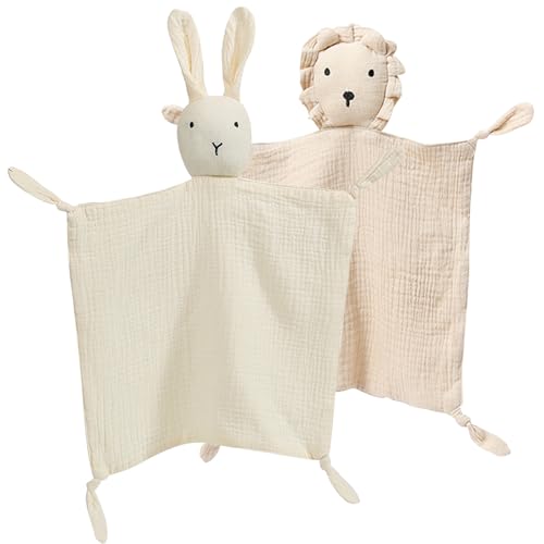 Image of PEIPEIWU Organic Cotton Muslin Lovey Blanket, Organic Cotton Muslin Bunny Security Blanket Soft & Breathable Lovie Baby Gifts for Boys and Girls