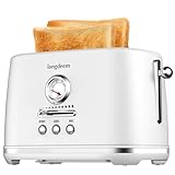 LONGDEEM Retro 2-Scheiben-Toaster mit extra breiten und tiefen Schlitzen, 6 Goldstufen und 3 Funktionen: Aufwärmen, Auftauen und Abbrechen, Edelstahl, herausnehmbare Krümelschublade
