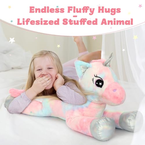 Image of BENINY 43in Giant Unicorn Stuffed Animal Plush Toy, Big Rainbow Cuddly Toys for Girls, Large Birthday Gifts Bedroom Decor