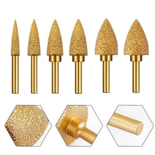 MiJunHD Diamond Brazed Grinding Head 8mm Pointed Type,6mm Round Handle Coarse Grit Polish Burr Drill Bit for Wood Stone Carving Metal Sanding - Image 3
