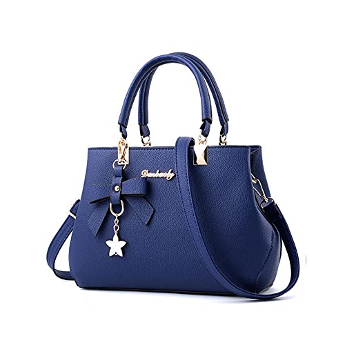 SMALLBLUER Top-handle Handbags Purse for Women Small Satchel PU Leather Shoulder Crossbody Bag with Bowtie Pendant-Blue