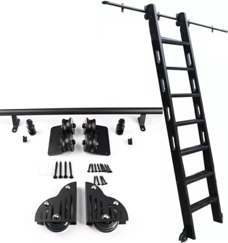 Kit quincaillerie pour échelle coulissante avec rail de porte de grange noir de 1m à 6m