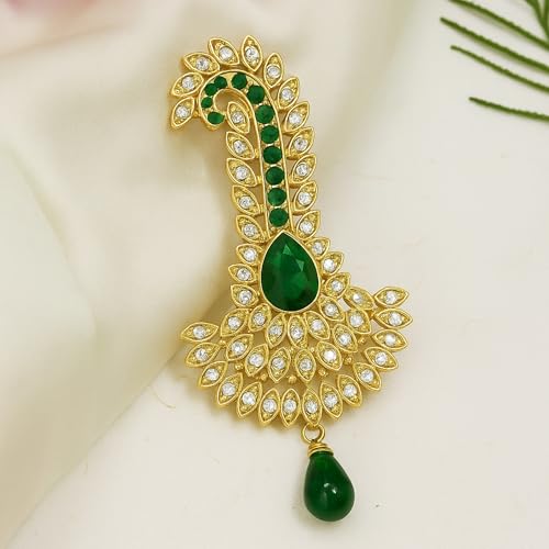 Image of I Jewels Gold Plated Traditional Stone Pearl Drop Safa Kalangi Brooch for Groom /Men /Dulha Pagadi