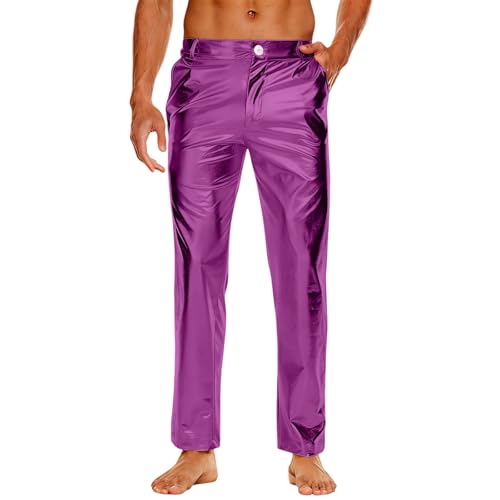 Generico Pantalones metalizados para hombre Pantalones brillantes con lentejuelas de discoteca Club Danza Hippy Punk Pantalones de hombre con lentejuelas para fiestas discotecas brillantes pierna