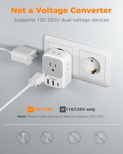 Image of TESSAN Universal Travel Adapter for 150+ Countries International Travel Adapter All in One with 4 AC Outlets 2 USB-A & 1 USB-C Ports 15W GaN Fast Charging Worldwide Plug Adapter (2 Pack)