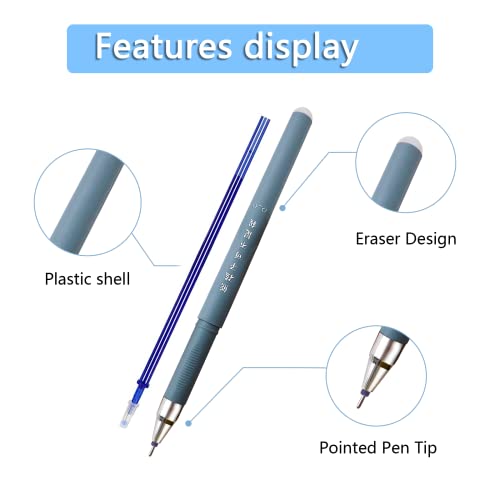 20 Stück Cartoon Radierbarer Kugelschreiber Blau, 0,35mm Tintenroller Radierbar mit 2 Radiergummis, Erasable Pen Set Löschbarer Gelstift Panda Gelschreiber Radierbar für Erwachsene Kinder Studenten