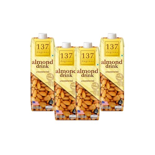 Image of 137 Degrees Almond Drink Unsweetened | Lactose Free | Gluten Free | No Preservatives | Zero Cholesterol | Dairy Free| Source of Calcium & Vitamins - PACK OF 4 (1L Each)