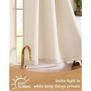 Jinchan half kitchen curtains 36 inch linen textured casual weave cafe tier curtains for living room bathroom farmhouse country light filtering drapes for small windows grommet top 2 panels beige  urban country home decor