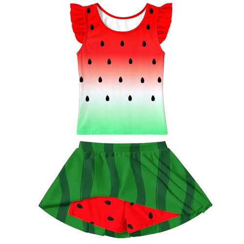 Image of Girls Swimsuit 2 Piece Ruffle Bathing Suit UPF 50+ Tankini Swimsuit Skirt with Lining Size 3-10