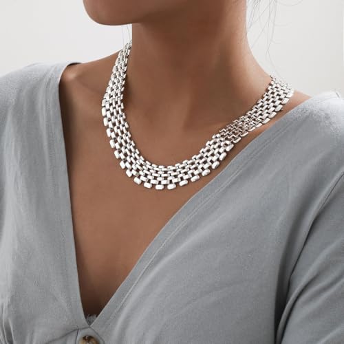 Artmiss Silver Chunky Choker Necklace Statement Wide Chain Necklace Jewelry for Women3
