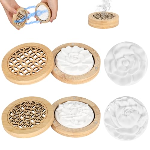 Trendecor 4 Stück Duftsteine für Ätherische Öle Diffuser Ätherische Öle Klein mit 2 Hölzerner Räucherkiste Duftstein Aroma Diffuser für Aromatherapie in Auto und Schlafzimmer
