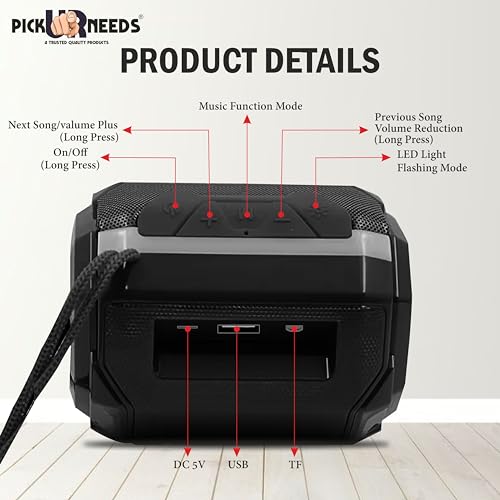 Image of Pick Ur Needs Wireless Rechargeable Mega Bass Portable Bluetooth Speaker | Water Proof | Splash Proof | Premium Speaker Compatible with All Mobile Phone (Black)