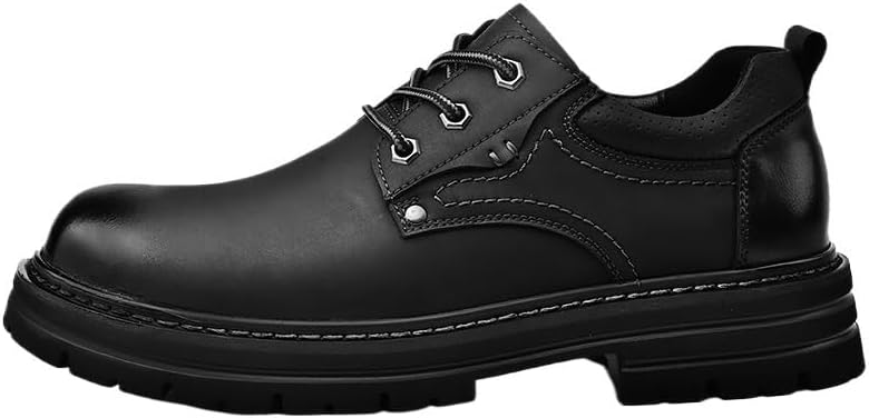 HBJWOV Men's Lace-up Casual Shoes Thick-Soled Waterproof Big-Headed Warm Thick-Heeled Height-Enhancing Oxford for Men