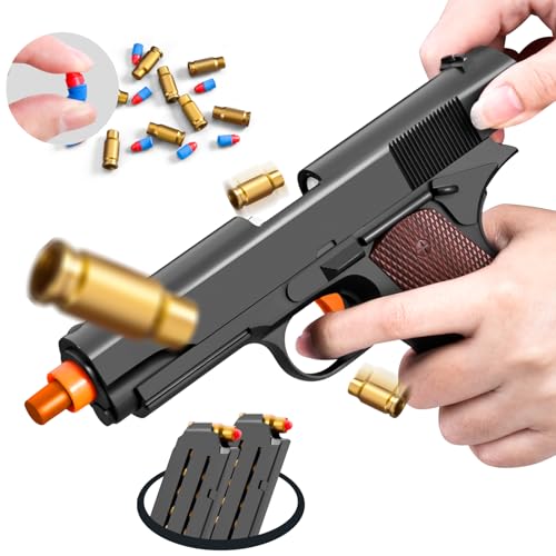 Look Real Toy Red Gun with Ejecting Soft Bullets,Pistol Toys Play EVA Foam Blaster Realistic Model Gun Soft Bullet Gift Gun with Ejection Shell Bullets Fake Gun Model Blasting (Brown)