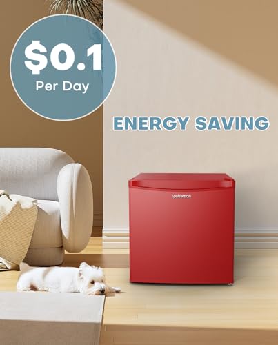 Upstreman 1.7 Cu.ft Mini Fridge with Freezer, Dorm Essentials, Adjustable Thermostat, Energy Saving, Low Noise, Single Door Compact Refrigerator for Dorm, Office, Bedroom, Red-FR17