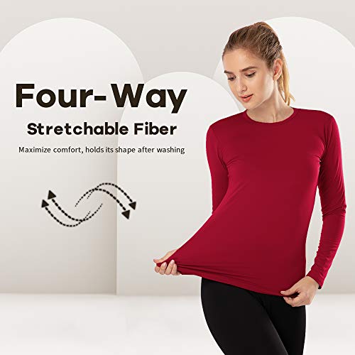 MANCYFIT Womens Thermal Tops Fleece Lined Shirt Long Sleeve Base Layer Wine Red XX-Large