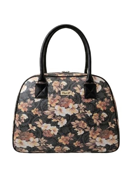 Floral Print Dome Satchel Bag| Hand Duffel Bag for Women| Black, Paisley Pattern, Top Handle Travel Handbag for Women | Spacious Carry Bag with Zipper Closure for Travel (Black and Peach)-image-39
