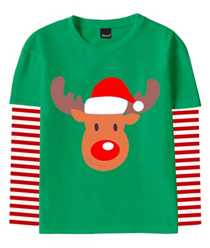 Image of Remimi Unisex Kids Christmas Long Sleeve Shirt Xmas Print Stripe Shirts 2-12 Years