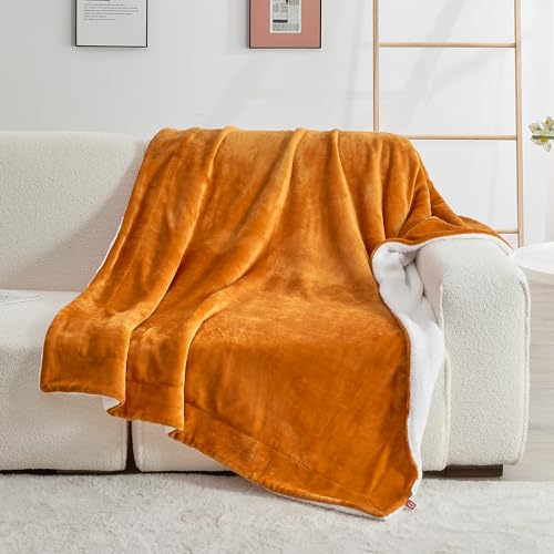SOCHOW Wohndecke Kuscheldecke aus Sherpa Fleece Orange, 220 x 240 cm – Ansicht 2