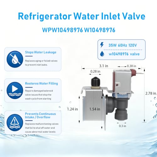 Image of WPW10498976 W10498976 Refrigerator Ice Maker Water Inlet