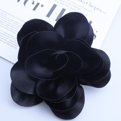 Image of Flower Pins Large Flower Brooches Dainty Satin Fabric Rose Flower Brooches Lapel Pins Delicate Elegant Silk Camellia Flower Oversized Brooch Pin for Women Wedding Part Dance Dress Suit Clothes Accessories Prom Jewelry Gifts