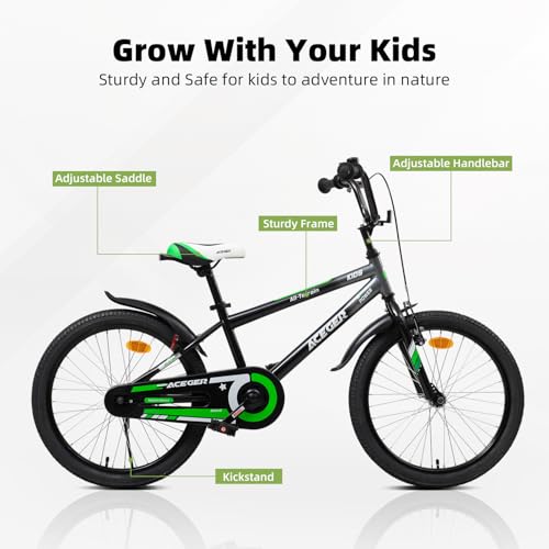 Image of ACEGER Simon Kids Bike for Boys Girls Toddlers, Unisex for Aged 3-13 Years, 12 14 16 18 Inch Children Bicycle with Training Wheels, 20 Inch Bike with Kickstand