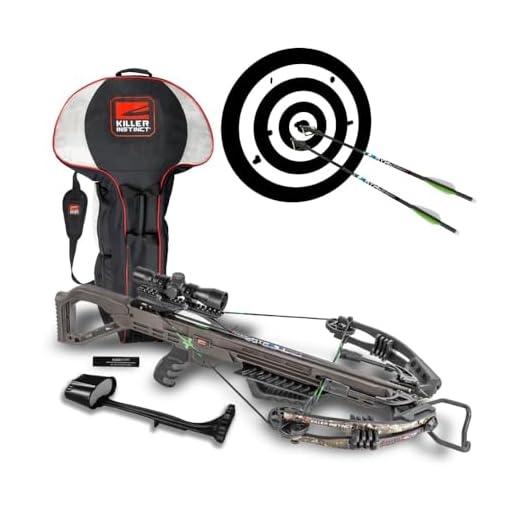 Killer Instinct Lethal 405 FPS Crossbow Bundle with Crossbows Slayer Crossbow Case, and Fixed-Blade Steel Tip 100-Grain Hunting Broadheads (3-Pack)