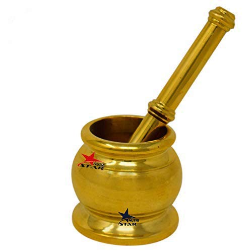 Nutristar Mortar Pastel | Khalbatta | Brass Pital Hand Chopper | Kitchen Khalbatta Okhli Masher Height = 2.5 Inch
