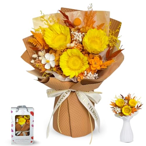 vaanshie Flowers for Delivery Prime Orange Preserved Sunflower Bouquet – Long Lasting Eternal Flowers Gift for Her, Valentine’s Day, Anniversary, Birthday & Cheerful Home Décor