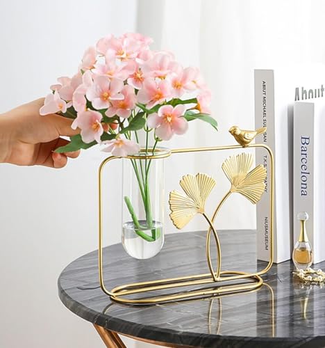 Image of CraftVatika Flower Vase Decorative Items for Home, Gift Items for Home Decor,Propagation Station Test Tube Flower Vase with Metal Frame Test Tube Glass Item Bedroom Office Living Room Decoration