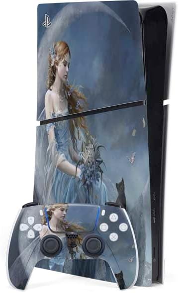 Skinit Decal Gaming Skin Compatible with PS5 Slim Digital Edition Bundle - Officially Licensed Fairy with Black Cat Sitting on Moon by Nene Thomas Design
