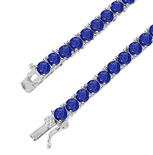 Svc-Jewels Beautiful Tennis Link 3Mm Necklace Solitaire Round Cut Blue Sapphire 14K White Gold Plated One Row 16" Hip Hop Chain #TOP2