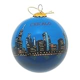Blown Glass Christmas Ornament | Chicago, Illinois Skyline Dusk | Hand Painted Inside | Original Art...