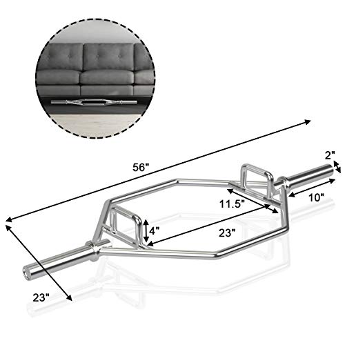 GYMAX Olympic Hex Bar, Folding Trap Bar 56" Chrome Finish Hex Weight Lifting Bar Deadlift Bar with Two-Handle, for Squats, Deadlifts, Shrugs Power Pulls, 800Lbs Weight Capacity