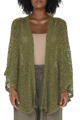 Image of SHU-SHI Lightweight Open Front Cardigan for Women Hollow Out Sweater Knitted Poncho Batwing Loose Popcorn Shawl Boho Wrap