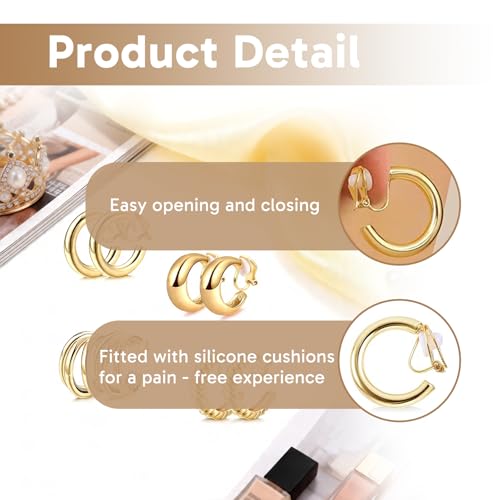 4 pares aretes clip on oro, ligeros para mujer miniatura 3