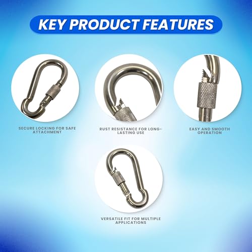 Scuba Choice Marine Clip Stainless Steel Snap Hook Carabiner with Screw Lock 9cm (3 Pack) – 10mm Opening Heavy-Duty Rust-Resistant Boat Hardware for Docking, Rigging, Anchoring & Outdoor Gear