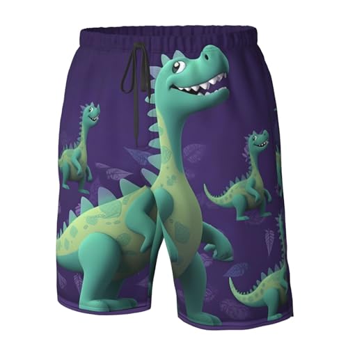 Cartoon Dinosaur Men's Swim Trunks Quick Dry Board Shorts with Pockets Casual Drawstring Beach Shorts4