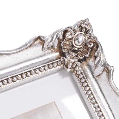 Image of Saysmile 8x10 Vintage Picture Frame with Embossed Flower Design, Silver Ornate Frame for 8x10 or 5x7 Pictures with White Mat, Hand-Crafted Resin Antique Frames for Tabletop & Wall Hanging, Home Decor (Silver)