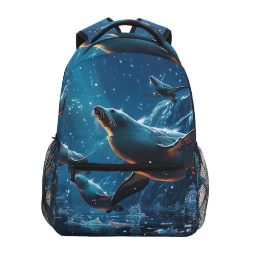 Cartable à dos Lions de mer bleus sac scolaire étudiant