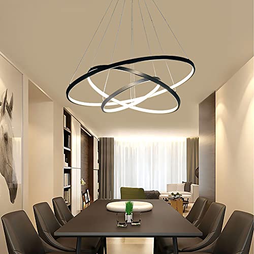 Lightinthebox Pendant Light 3 Ring Chandeliers For Living Room Dinning Room Modern Ceiling Light Circle Design 20+40+60Cm Color=Black; Light Source Color=White #TOP4