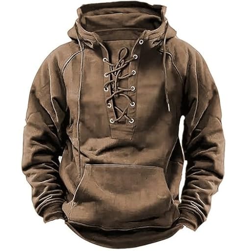 YOSUWOAI Sudadera con capucha para hombre, gótica, vintage, sudadera con capucha, sudadera táctica, punk, jersey de trabajo, ropa vikinga, suéter medieval, suéter de invierno cálido, O Marrón, L | Ya disponible en tu tienda friki favorita! En mundofriki.es!