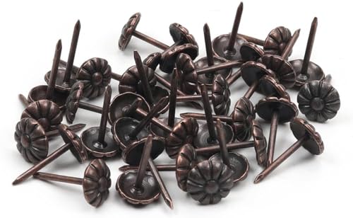 Clavos de tapicería de 1,1 cm de diámetro de cabeza redonda envejecida para muebles, sofá, cabecera, tono pátina roja, 80 unidades Aicosineg
