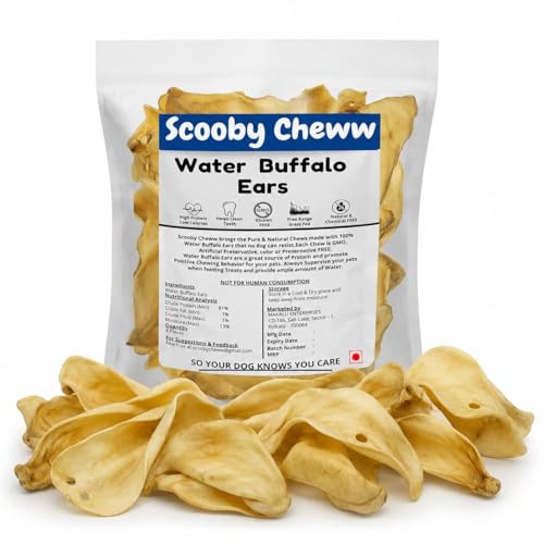 Scooby Cheww 100% Natural Pet Treats 24 Pack Grass Fed Water Buffalo Ears for Dogs | High Protein Beef Cow Ears for Dogs Safe Rawhide Dog Treat Suitable for Small Medium & Large Breeds Dogs Chews